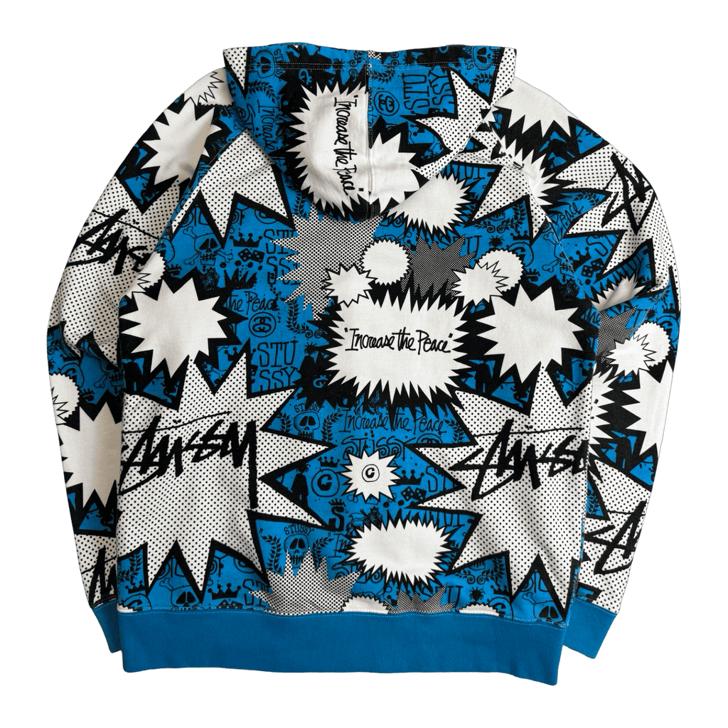 Stussy Vintage Comic AOP Zip Up Sweater White/Blue (USED)
