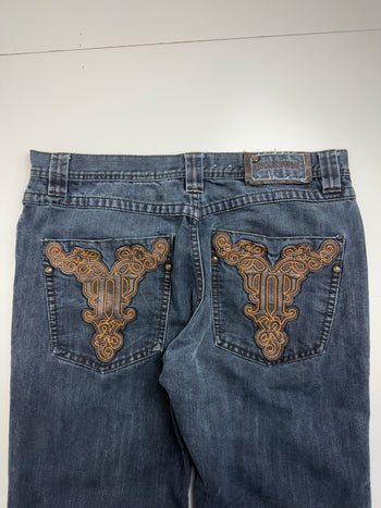 Pelle Pelle Dark Wash Embroidered Denim Pants