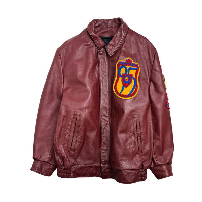 Vintage Queens University Leather Zip-Up Jacket Burgundy