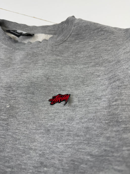 Stussy Embroidered Logo Sweatshirt Grey (USED) | Vitnage Clothing Store Canada