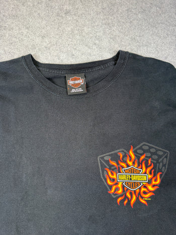 Vintage Harley Davidson Flame Dice Sleeve L/S Tee Black