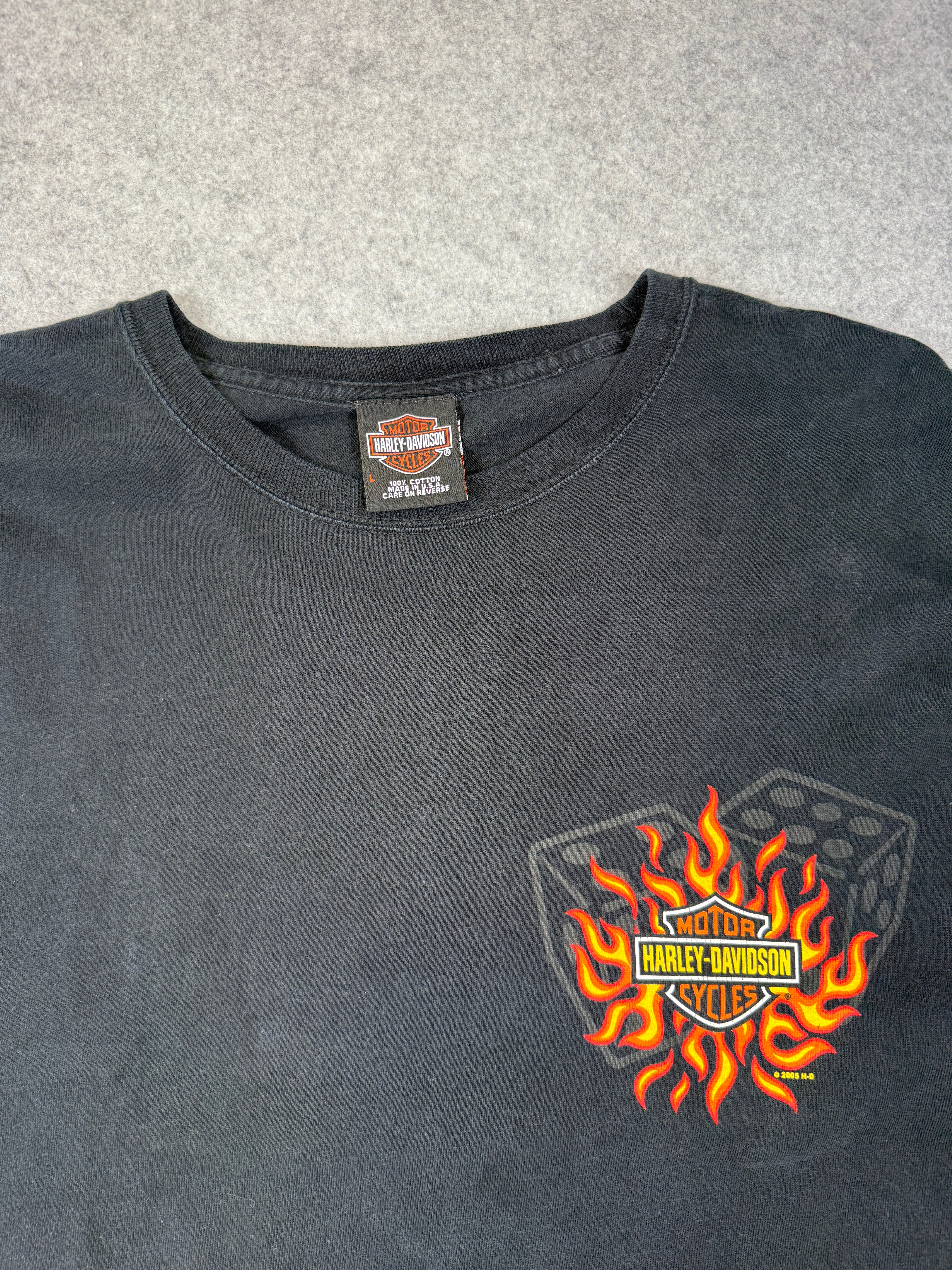 Vintage Harley Davidson Flame Dice Sleeve L/S Tee Black