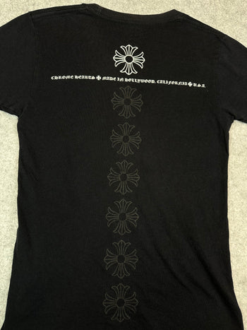Women's Chrome Hearts Vertical Crosses Horse Shoe Tee Black