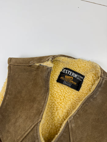 Vintage Sears Western Sherpa Lined Suede Vest Brown
