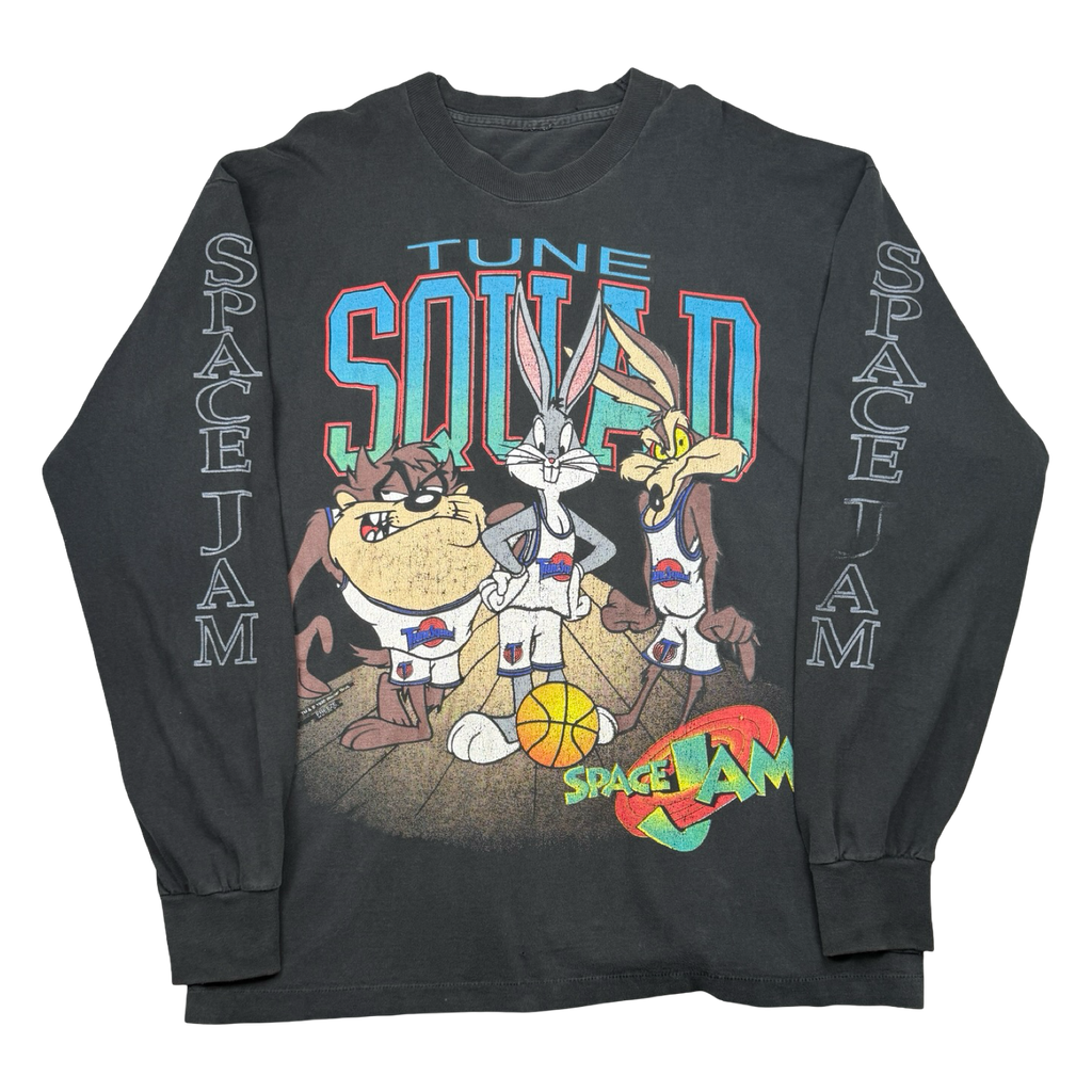Vintage 90's Space Jam Tune Squad Sleeve Spell Out L/S Tee Black
