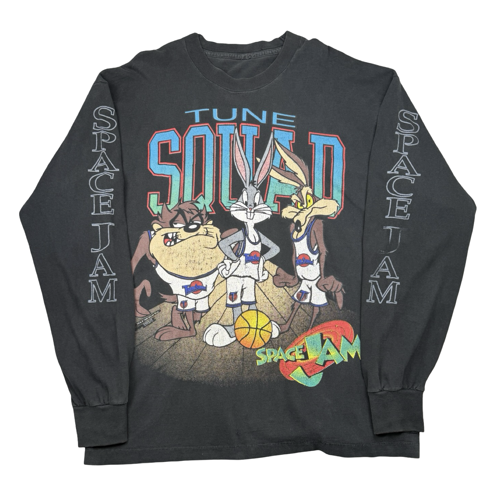 Vintage 90's Space Jam Tune Squad Sleeve Spell Out L/S Tee Black