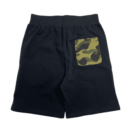 (L) BAPE Shark Camo Pocket Sweat Shorts Black/Green | Vintage Clothing Store Canada