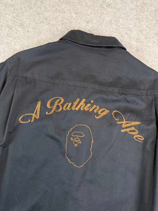 BAPE Stiched Logo Button Up Tee Black (USED) | Vitnage Clothing Store Canada