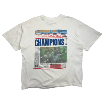 Vintage 1992 Toronto Blue Jays The Sunday Star Newspaper Tee White