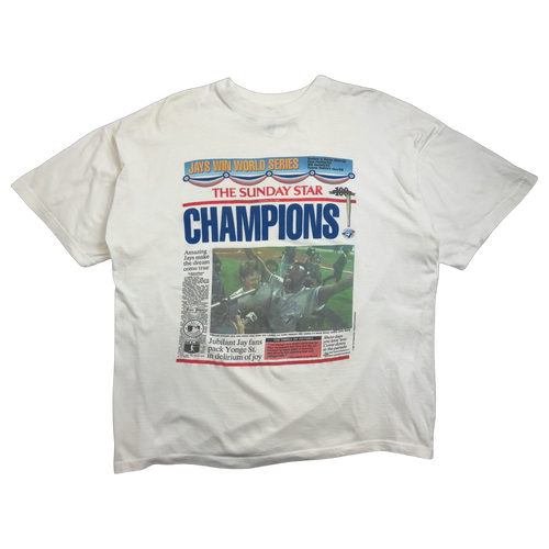 Vintage 1992 Toronto Blue Jays The Sunday Star Newspaper Tee White | Vintage Clothing Store Canada