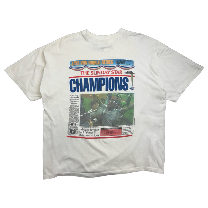 Vintage 1992 Toronto Blue Jays The Sunday Star Newspaper Tee White | Vitnage Clothing Store Canada
