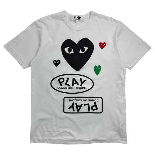 Comme des Garcons PLAY Multi Logo Black Heart Tee White (USED) | Vintage Clothing Store Canada