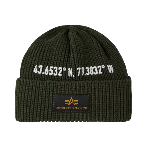 OVO Alpha Industries Military Watch Beanie Olive Green | Vintage Clothing Store Canada