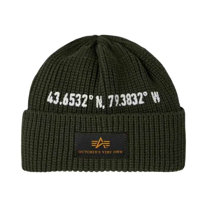 OVO Alpha Industries Military Watch Beanie Olive Green | Vitnage Clothing Store Canada