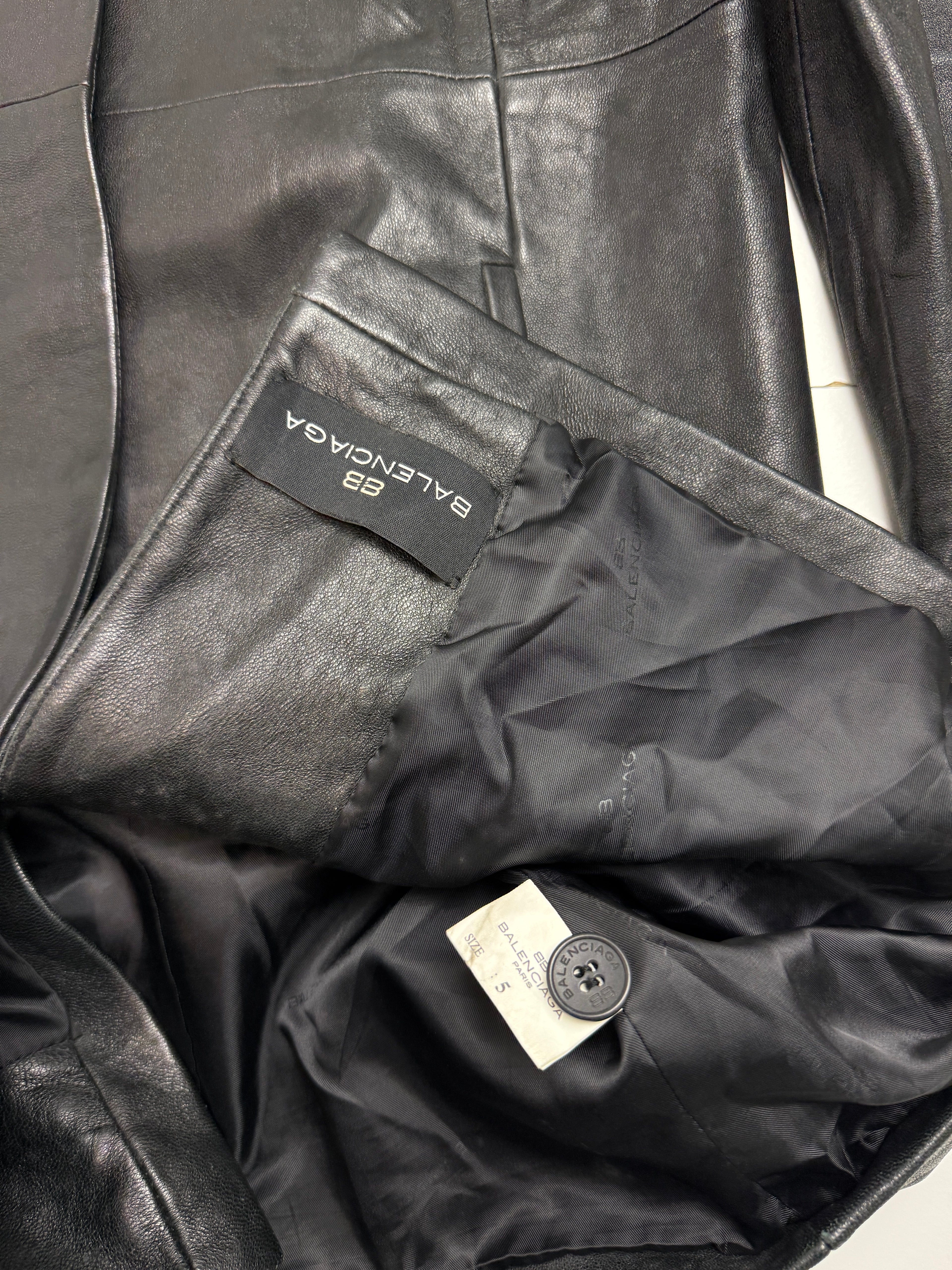 Vintage Balenciaga Paris Leather Trench Coat Black