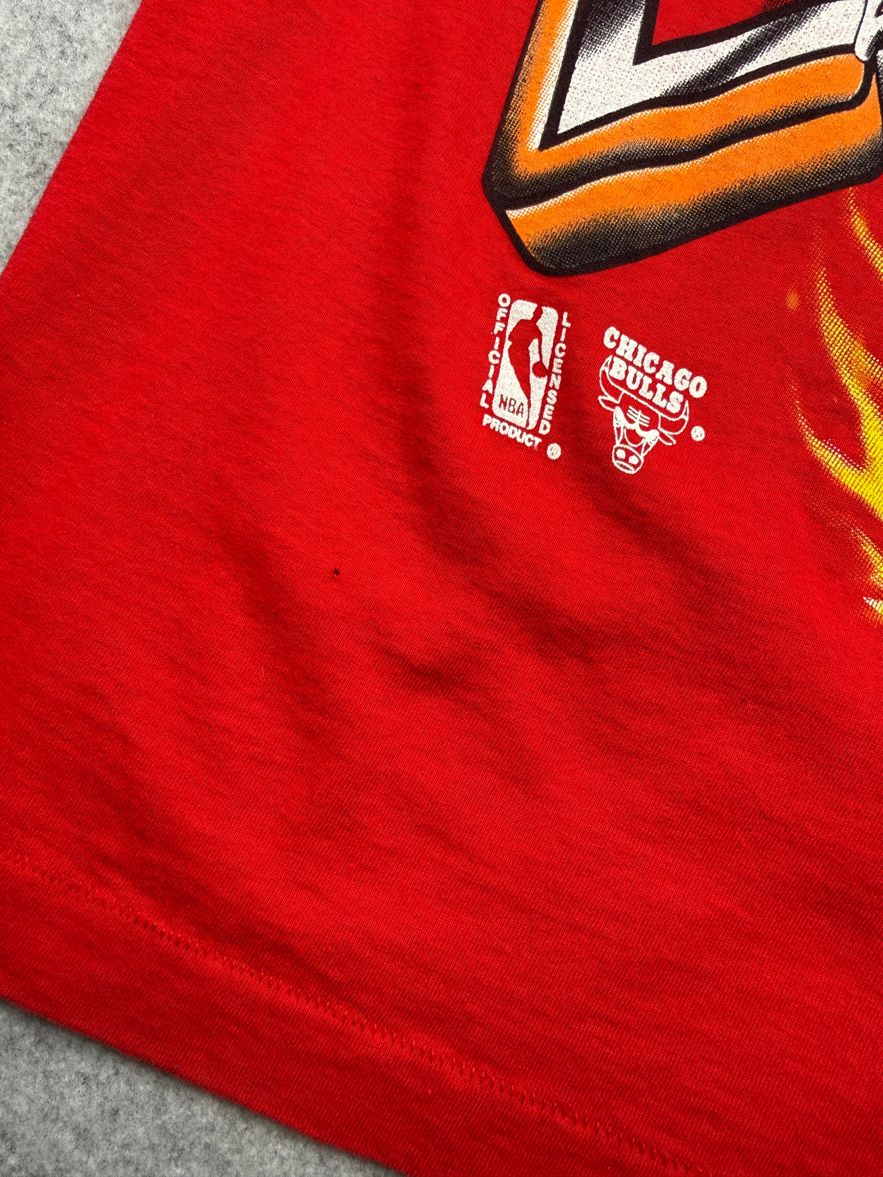 Vintage Chicago Bulls Flaming Basketball Tee Red
