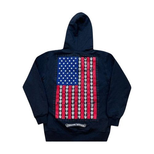 Chrome Hearts USA Flag Thermal Dagger Zip Up Sweater Black | Vintage Clothing Store Canada