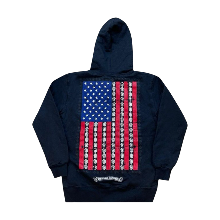 Chrome Hearts USA Flag Thermal Dagger Zip Up Sweater Black | Vitnage Clothing Store Canada
