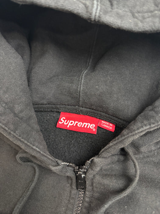 Supreme Text Stripe Zip Up Sweater Black (USED) | Vitnage Clothing Store Canada