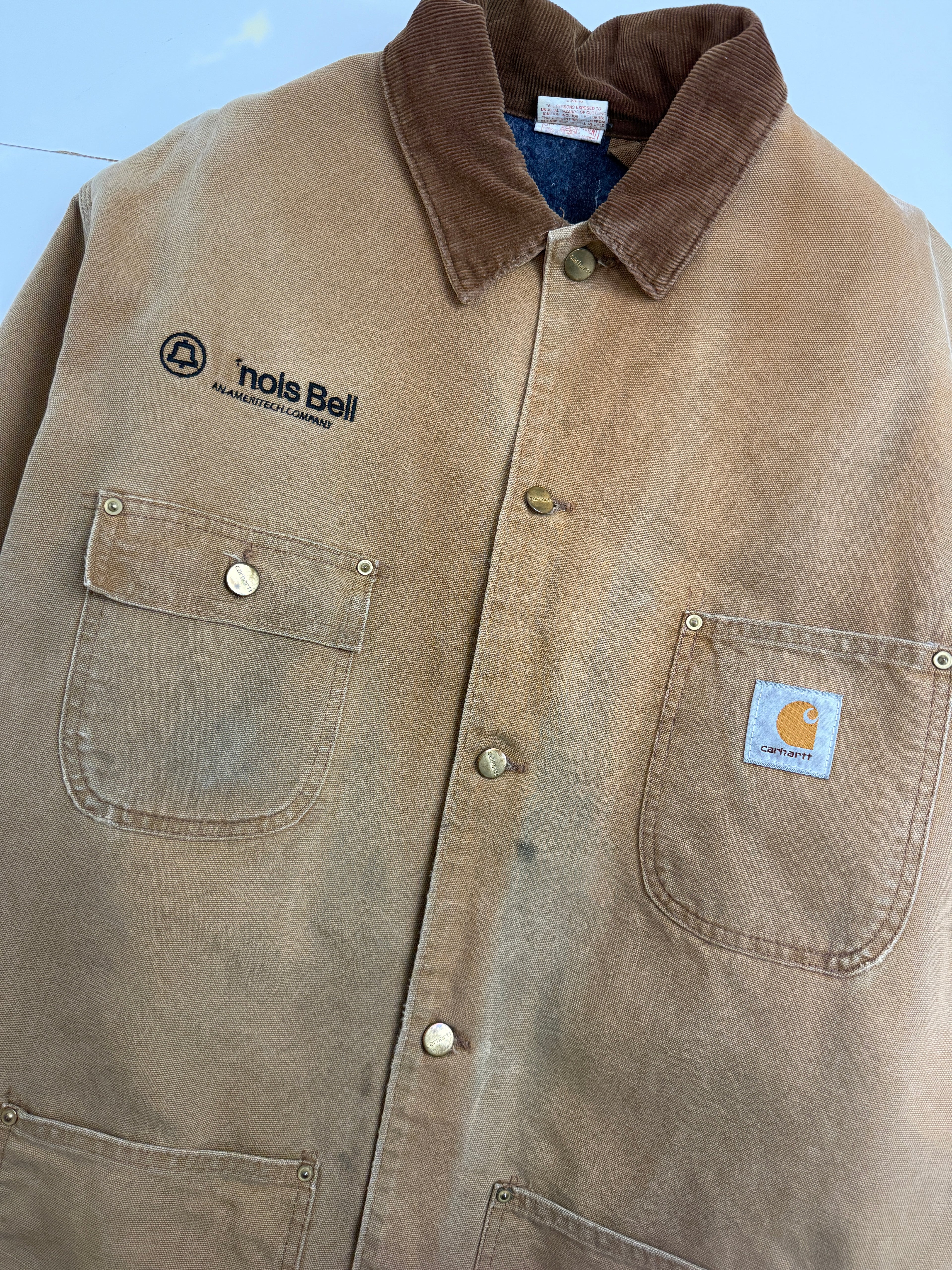 Vintage 90s Carhartt Lined Chore Corporate Work Jacket Tan