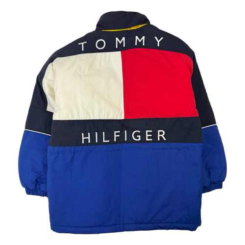 Vintage Tommy Hilfiger Spell Out Puffer Jacket Blue | Vintage Clothing Store Canada