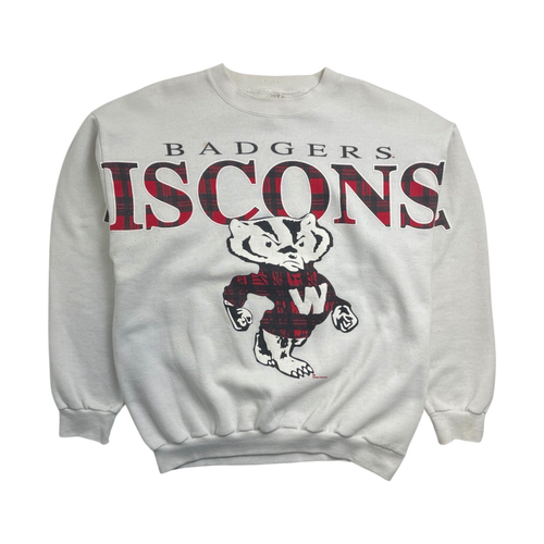 (XL) Vintage Cross Print Wisconsin Badger Sweatshirt | Vintage Clothing Store Canada