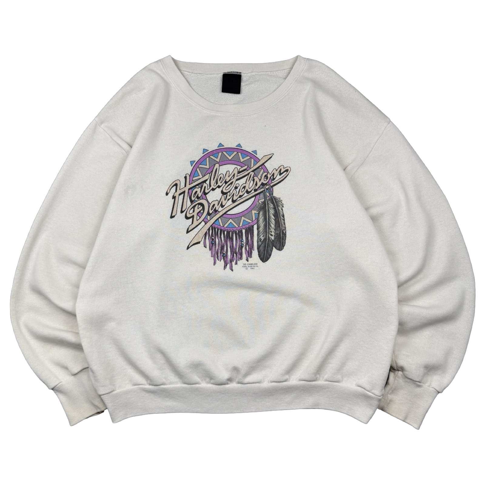Vintage Harley Davidson 3D Emblem U.S Steel Sweatshirt White