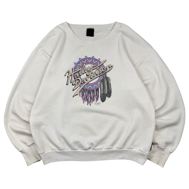 Vintage Harley Davidson 3D Emblem U.S Steel Sweatshirt White