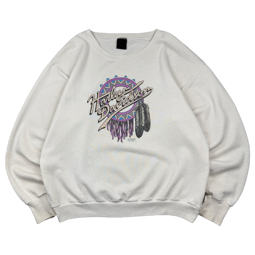 Vintage Harley Davidson 3D Emblem U.S Steel Sweatshirt White | Vintage Clothing Store Canada
