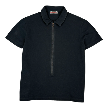 Women's Prada Red Stripe Silk Cotton Polo Tee Black