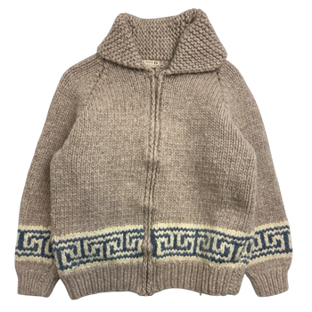 Vintage Cowichan Greek Key Pattern Knitted Zip Up Sweater