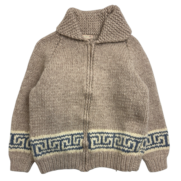 Vintage Cowichan Greek Key Pattern Knitted Zip Up Sweater | Vitnage Clothing Store Canada