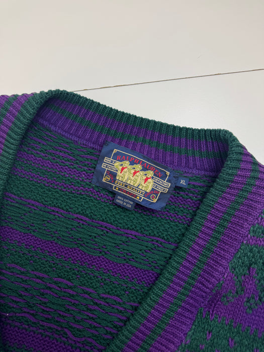 Vintage 90s Chaps Ralph Lauren Cardigan Knit Green/Purple | Vitnage Clothing Store Canada