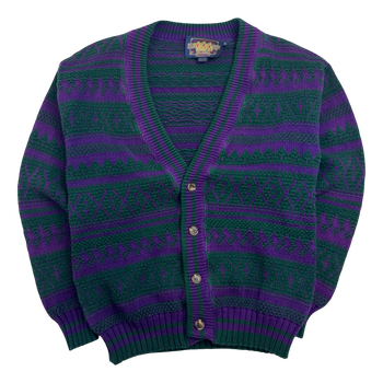 Vintage 90s Chaps Ralph Lauren Cardigan Knit Green/Purple