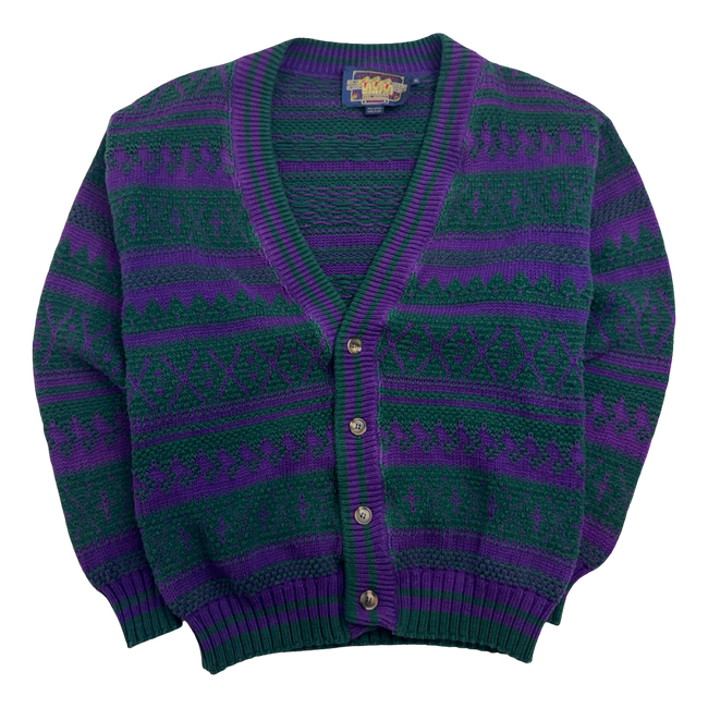 Vintage 90s Chaps Ralph Lauren Cardigan Knit Green/Purple