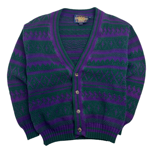 Vintage 90s Chaps Ralph Lauren Cardigan Knit Green/Purple | Vintage Clothing Store Canada