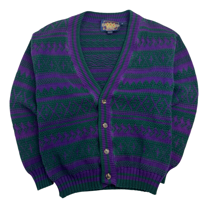 Vintage 90s Chaps Ralph Lauren Cardigan Knit Green/Purple | Vitnage Clothing Store Canada