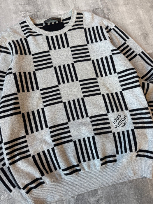 Louis Vuitton Distorted Damier Crewneck Grey (USED) | Vitnage Clothing Store Canada