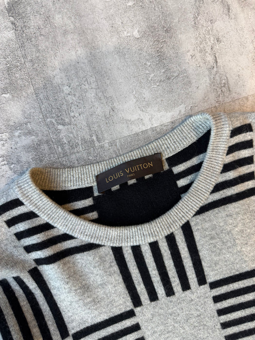 Louis Vuitton Distorted Damier Crewneck Grey (USED) | Vitnage Clothing Store Canada