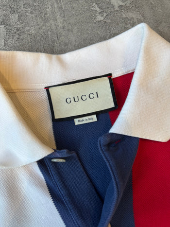 Gucci Logo Baiadera Striped Polo Tee Red/White/Blue (USED)