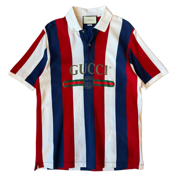 Gucci Logo Baiadera Striped Polo Tee Red/White/Blue (USED)