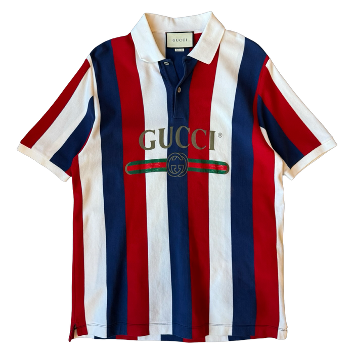 Gucci Logo Baiadera Striped Polo Tee Red/White/Blue (USED) | Vitnage Clothing Store Canada
