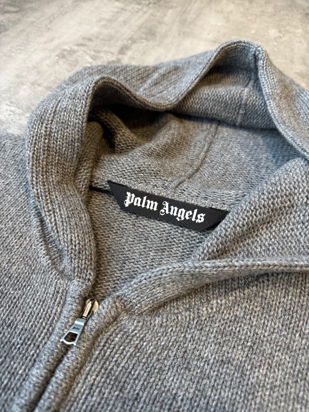 Palm Angels Logo Full Zip Knit Sweater Grey (USED)