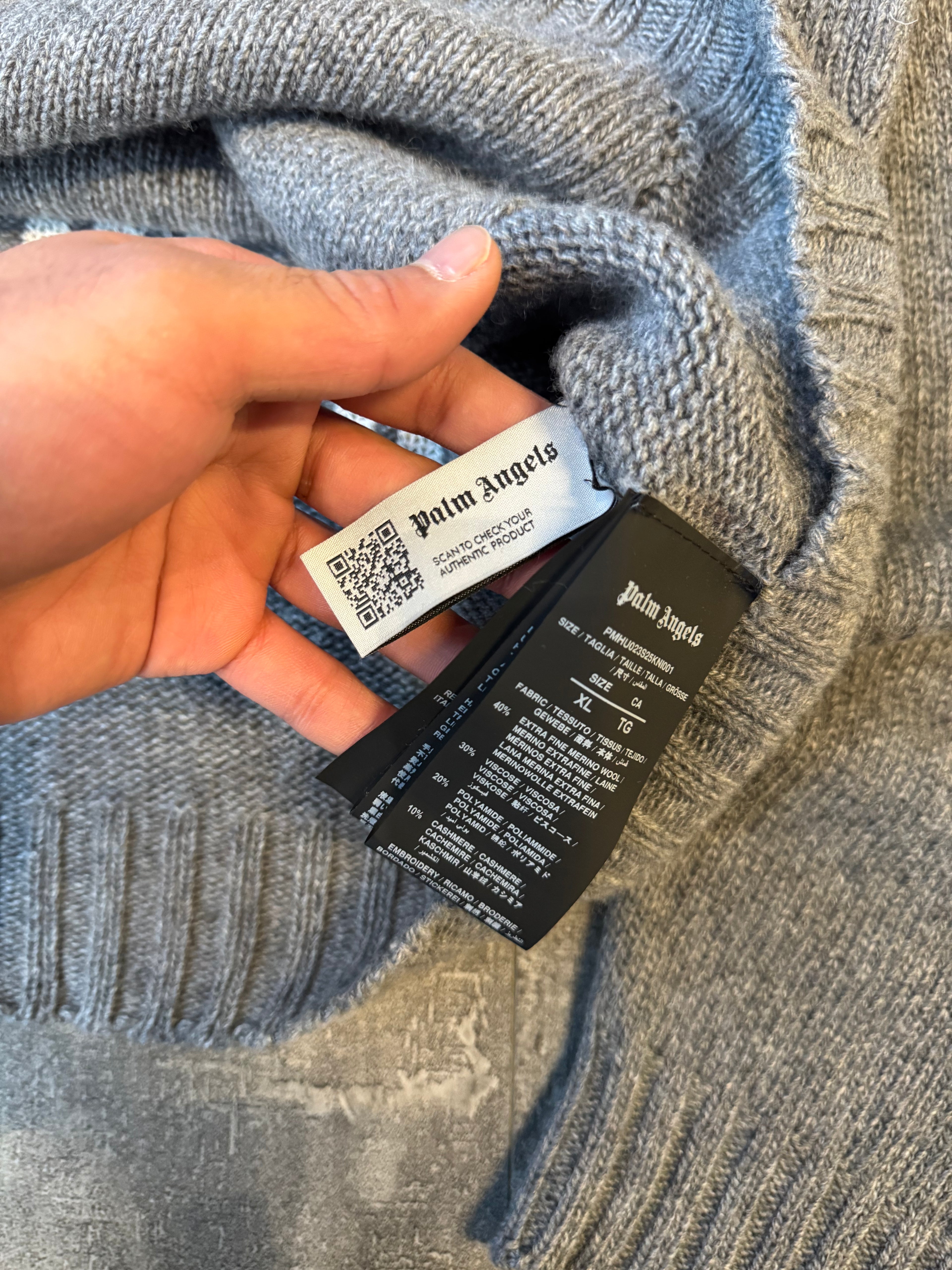 Palm Angels Logo Full Zip Knit Sweater Grey (USED)