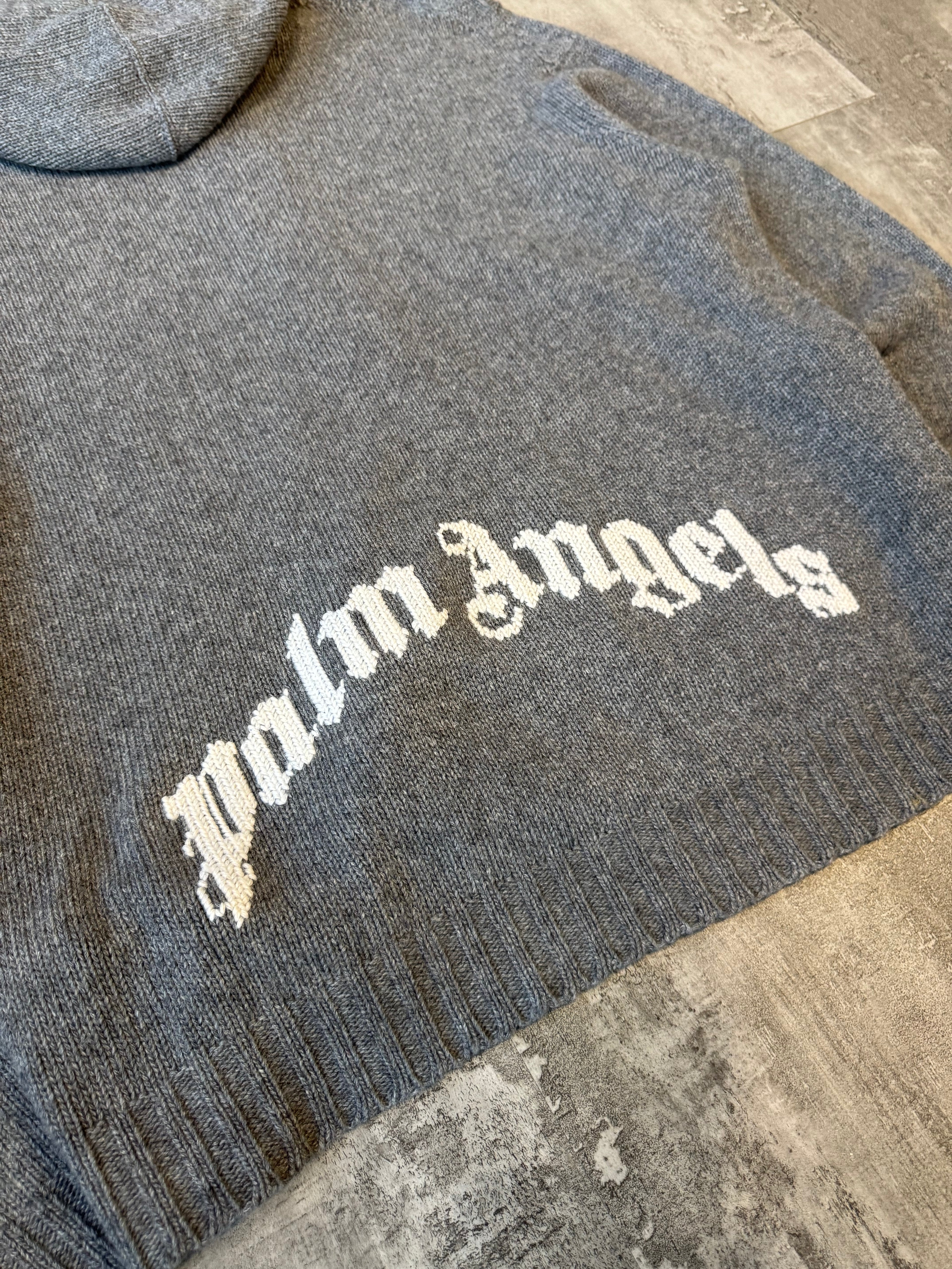 Palm Angels Logo Full Zip Knit Sweater Grey (USED)
