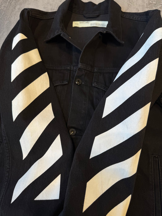 Off-White Diagonal Stripe Denim Jacket Black (USED) | Vitnage Clothing Store Canada