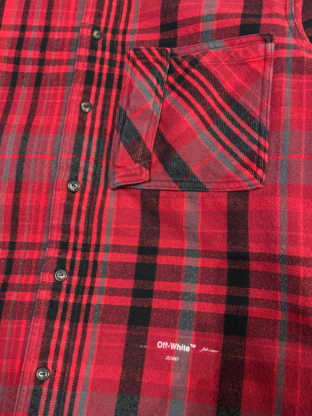 Off-White Jersey Sleeve Plaid Button Up Shirt Red (USED)