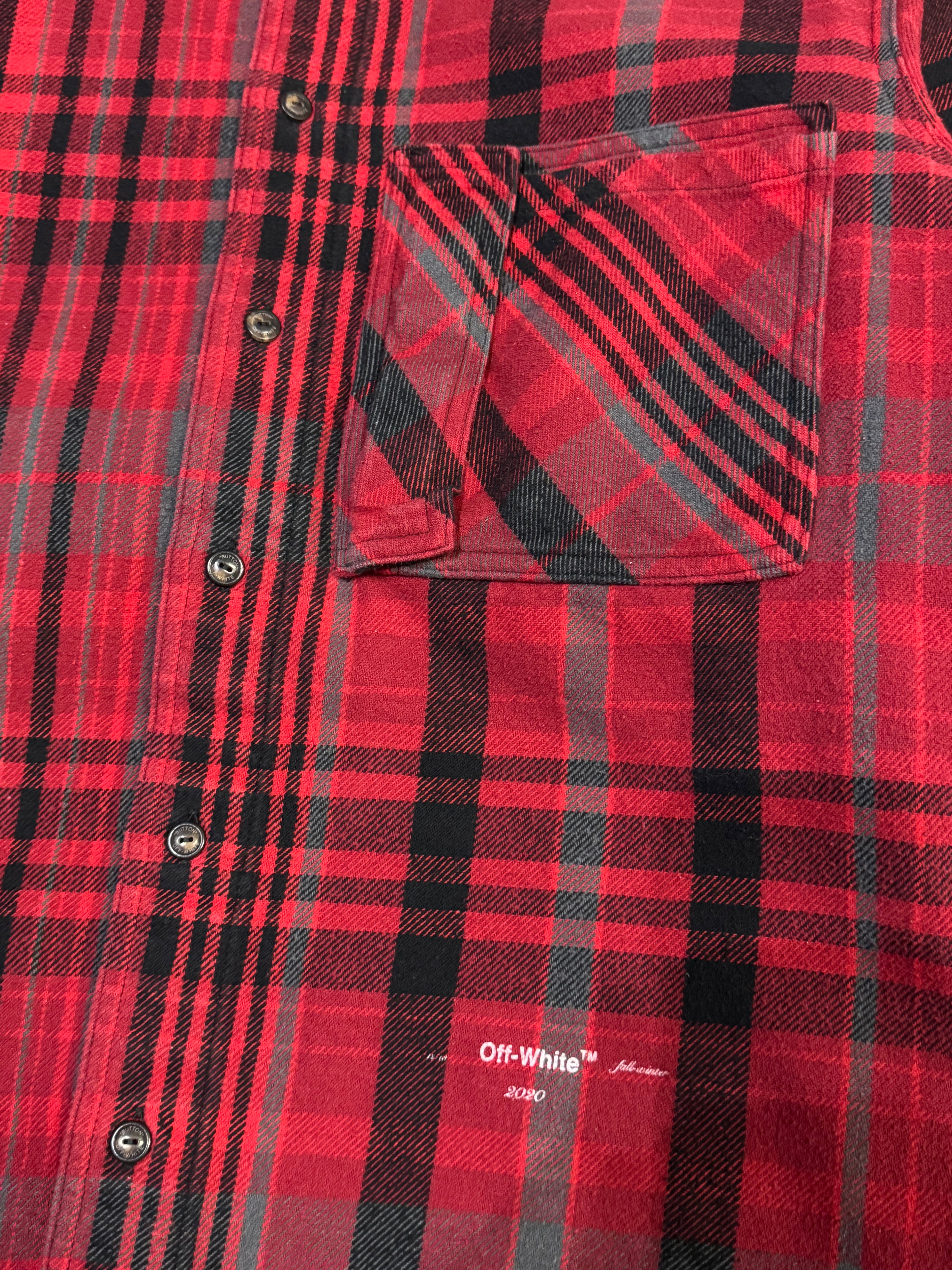 Off-White Jersey Sleeve Plaid Button Up Shirt Red (USED)