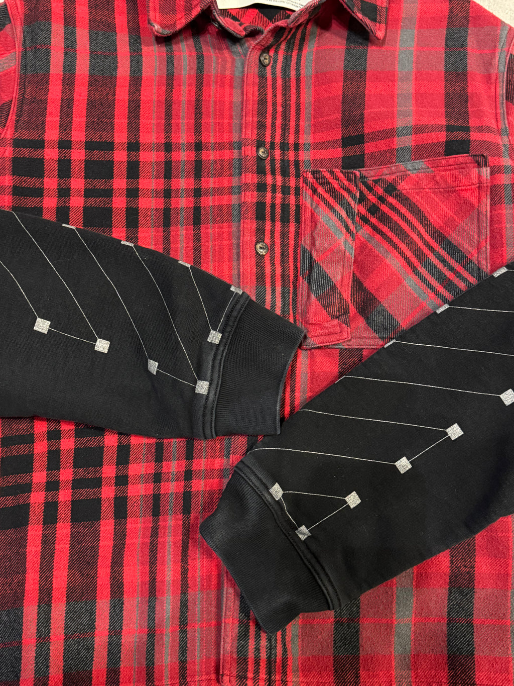Off-White Jersey Sleeve Plaid Button Up Shirt Red (USED)