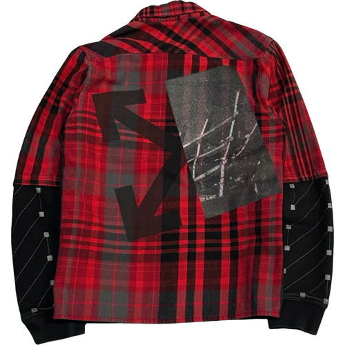 Off-White Jersey Sleeve Plaid Button Up Shirt Red (USED) | Vintage Clothing Store Canada